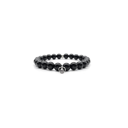 Chrome Hearts 8mm Obsidian 2 Silver Cross Bracelet - SHENGLI ROAD MARKET