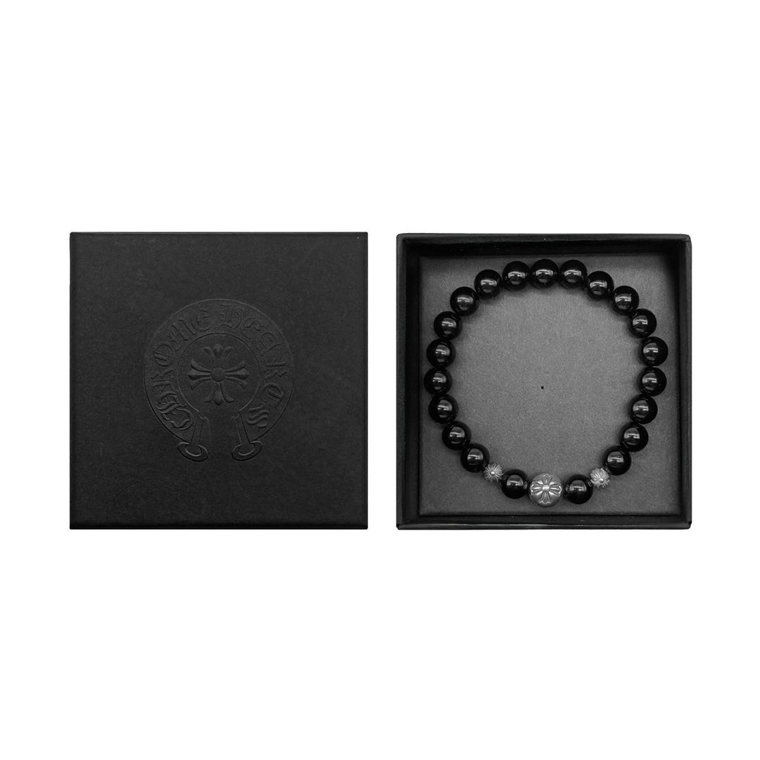 Chrome Hearts 8mm Obsidian 3 Silver Bracelet - SHENGLI ROAD MARKET