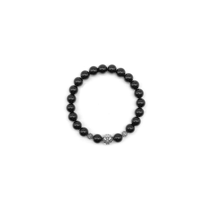 Chrome Hearts 8mm Obsidian 3 Silver Bracelet - SHENGLI ROAD MARKET