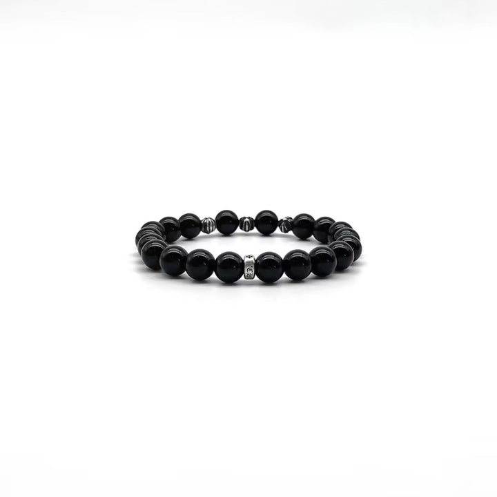 Chrome Hearts 8mm Obsidian 4 Silver Cross Bracelet - SHENGLI ROAD MARKET