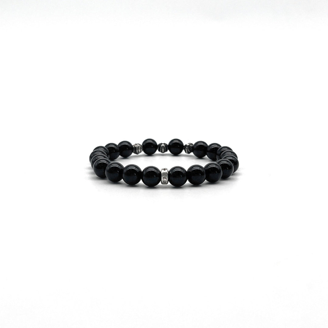 Chrome Hearts 8mm Obsidian 4 Silver Cross Bracelet - SHENGLI ROAD MARKET
