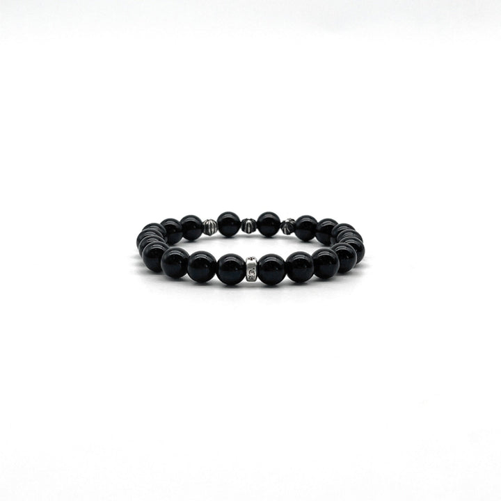 Chrome Hearts 8mm Obsidian 4 Silver Cross Bracelet - SHENGLI ROAD MARKET