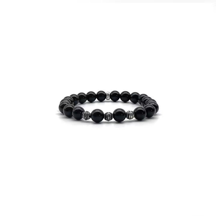 Chrome Hearts 8mm Obsidian 4 Silver Cross Bracelet - SHENGLI ROAD MARKET