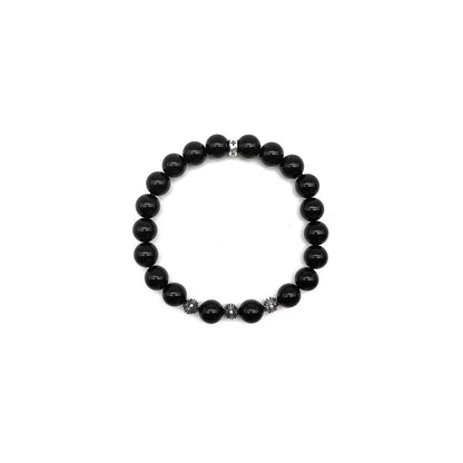 Chrome Hearts 8mm Obsidian 4 Silver Cross Bracelet - SHENGLI ROAD MARKET