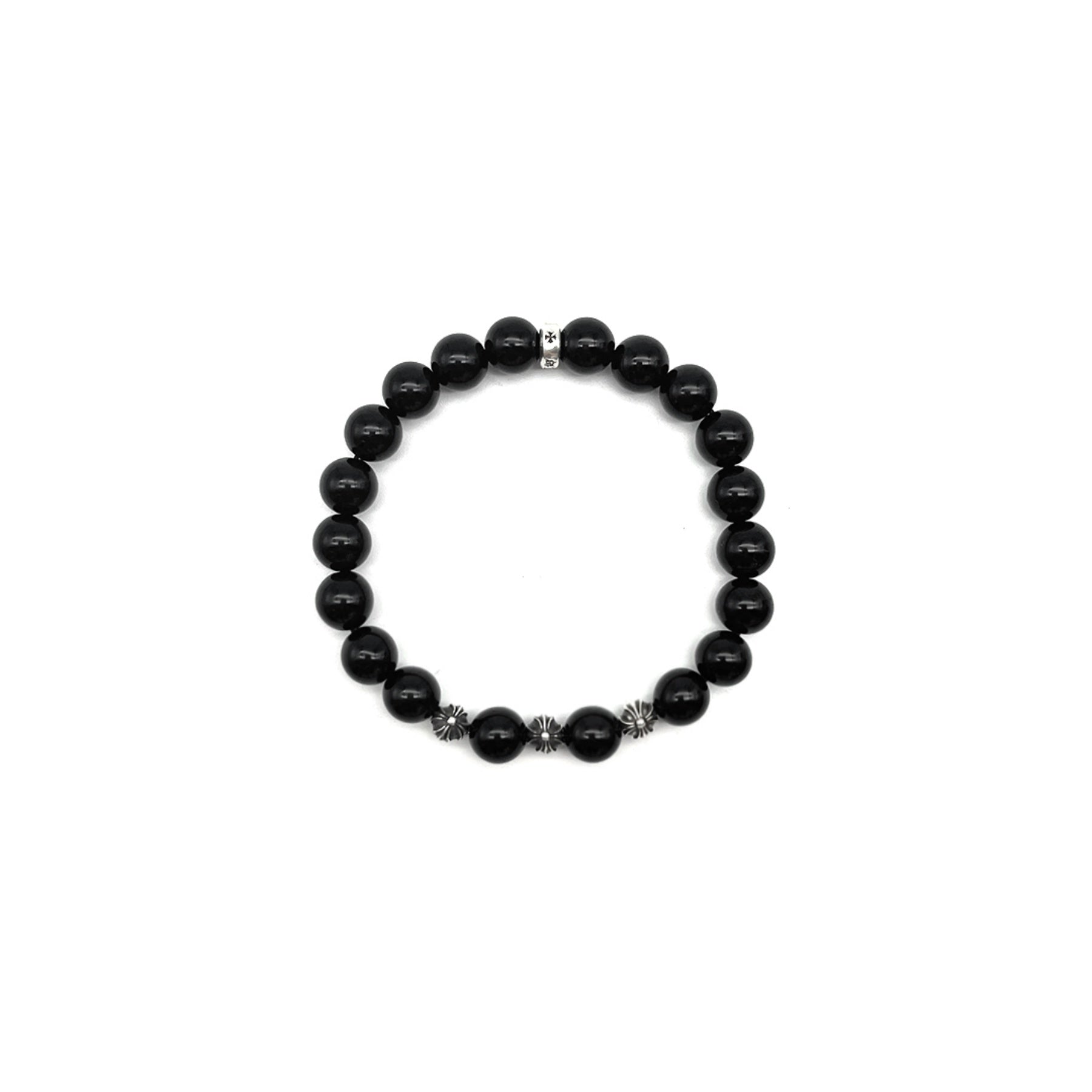 Chrome Hearts 8mm Obsidian 4 Silver Cross Bracelet - SRM – SHENGLI
