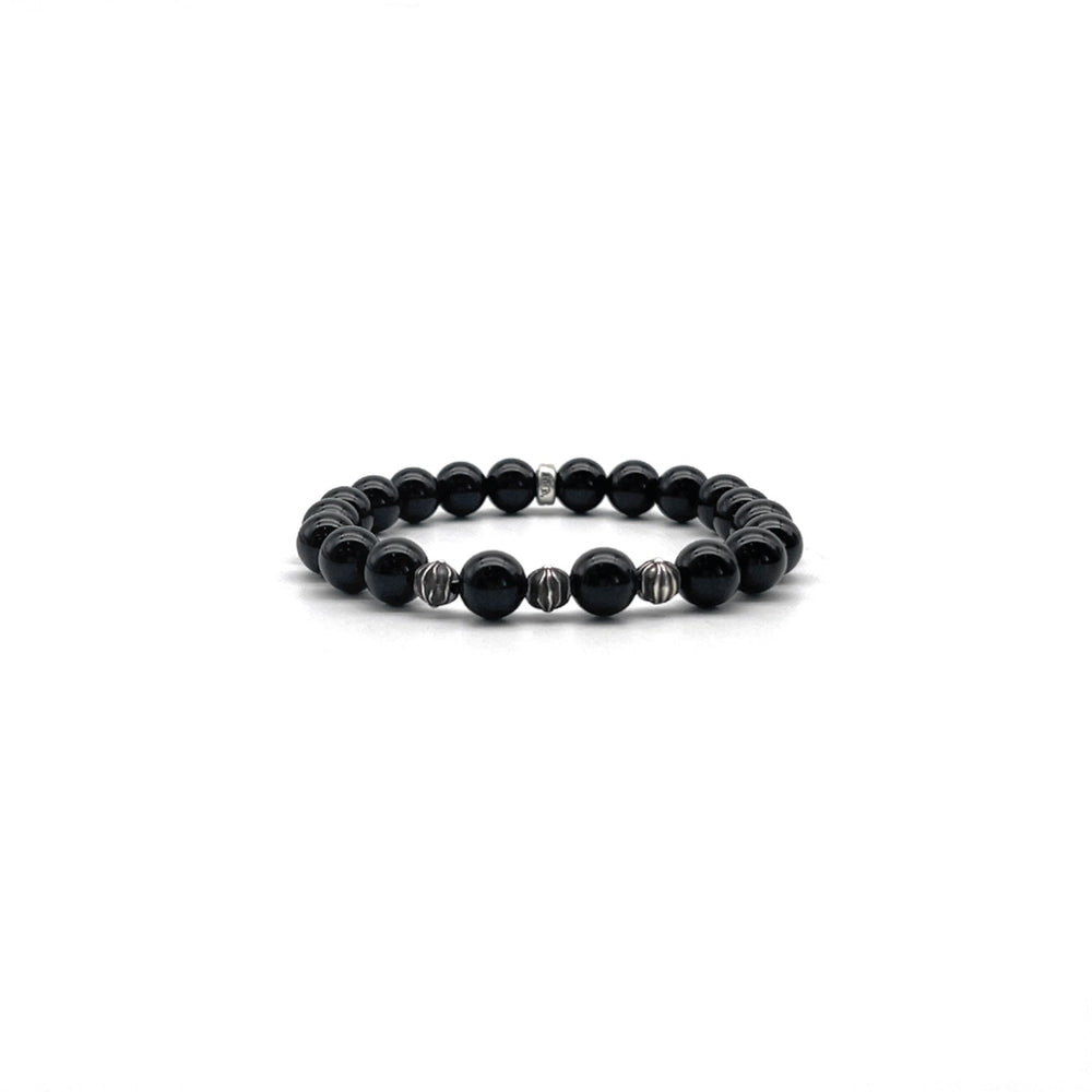 Chrome Hearts 8mm Obsidian 4 Silver Cross Bracelet - SHENGLI ROAD MARKET