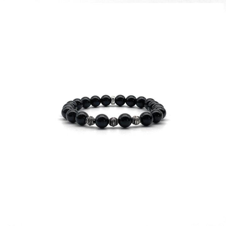 Chrome Hearts 8mm Obsidian 4 Silver Cross Bracelet - SHENGLI ROAD MARKET