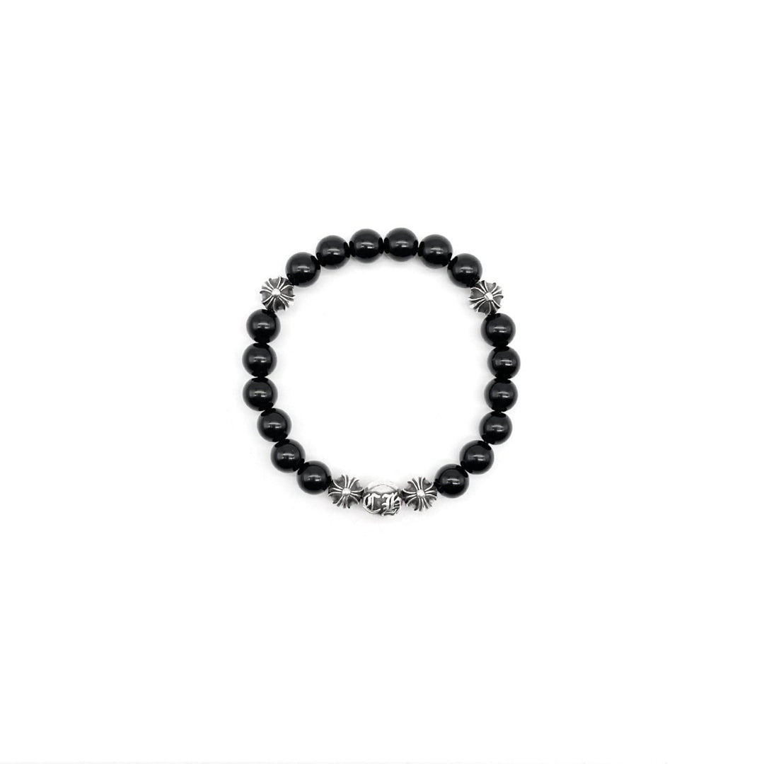 Chrome Hearts 8mm Obsidian 5 Silver Bracelet - SHENGLI ROAD MARKET