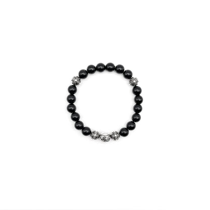 Chrome Hearts 8mm Obsidian 5 Silver Bracelet - SHENGLI ROAD MARKET