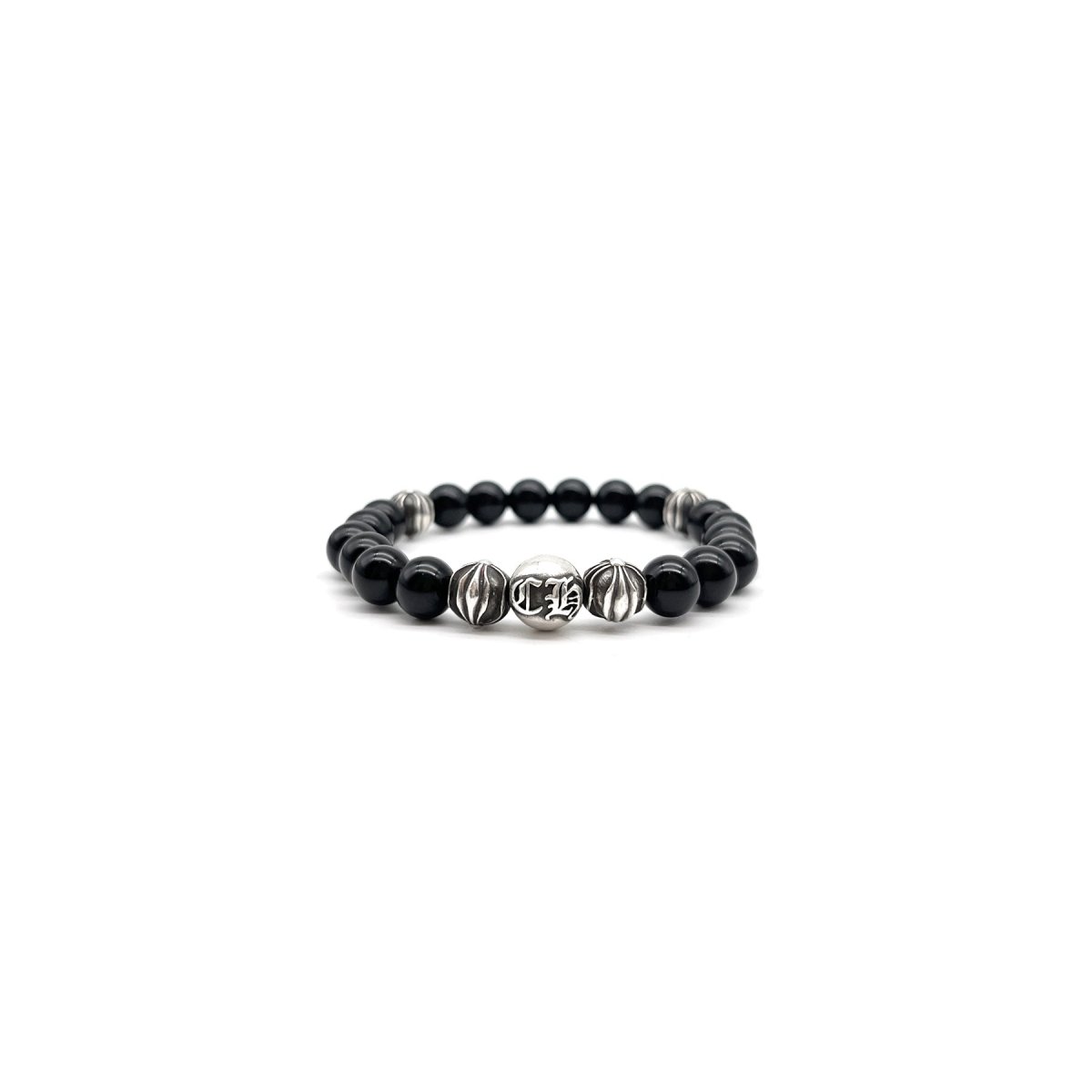 アクセサリー Chrome Hearts Obsidian bracelet Chrome Hearts 8mm Obsidian 5 Silver Bracelet - SRM – SHENGLI