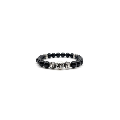 Chrome Hearts 8mm Obsidian 5 Silver Bracelet - SHENGLI ROAD MARKET