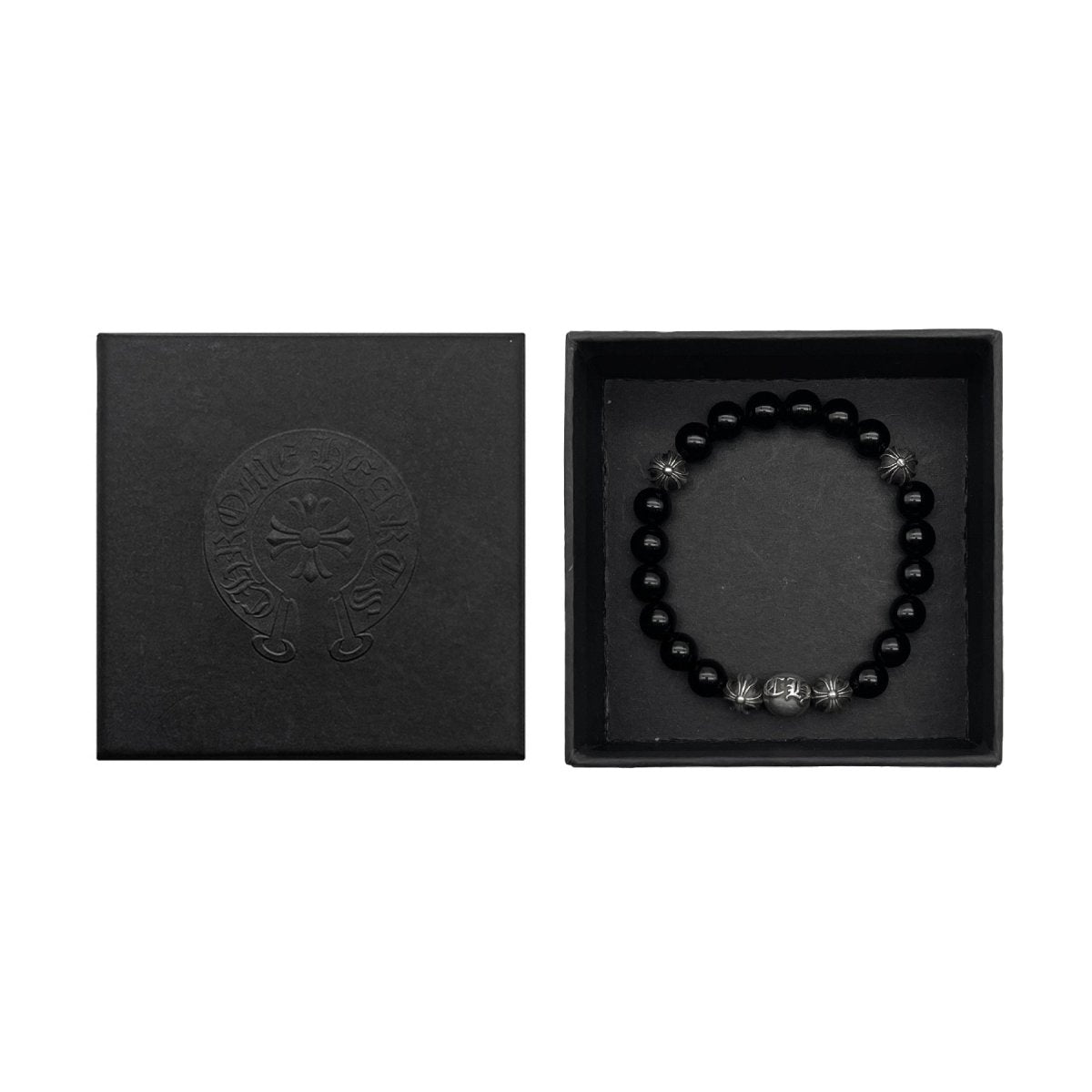 Chrome Hearts 8mm Obsidian 5 Silver Bracelet - SHENGLI ROAD MARKET