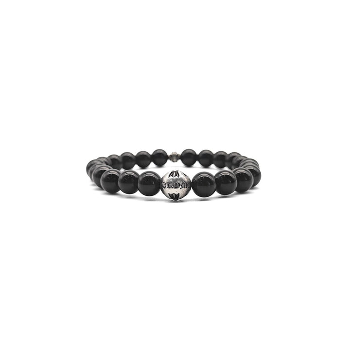 Chrome Hearts 8mm Obsidian Double Silver Cross Bracelet - SHENGLI ROAD MARKET