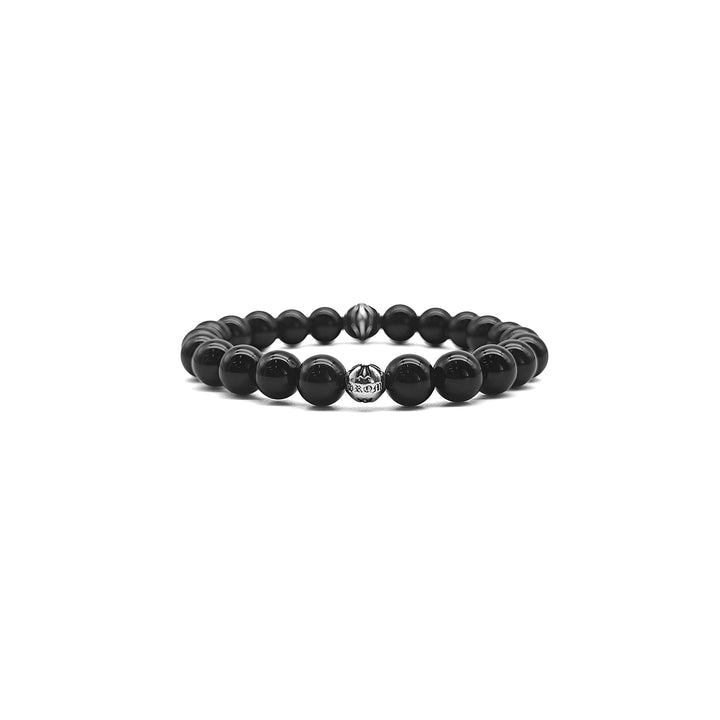 Chrome Hearts 8mm Obsidian Double Silver Cross Bracelet - SHENGLI ROAD MARKET