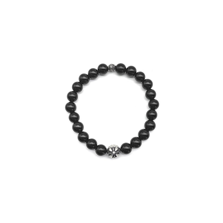 Chrome Hearts 8mm Obsidian Double Silver Cross Bracelet - SHENGLI ROAD MARKET