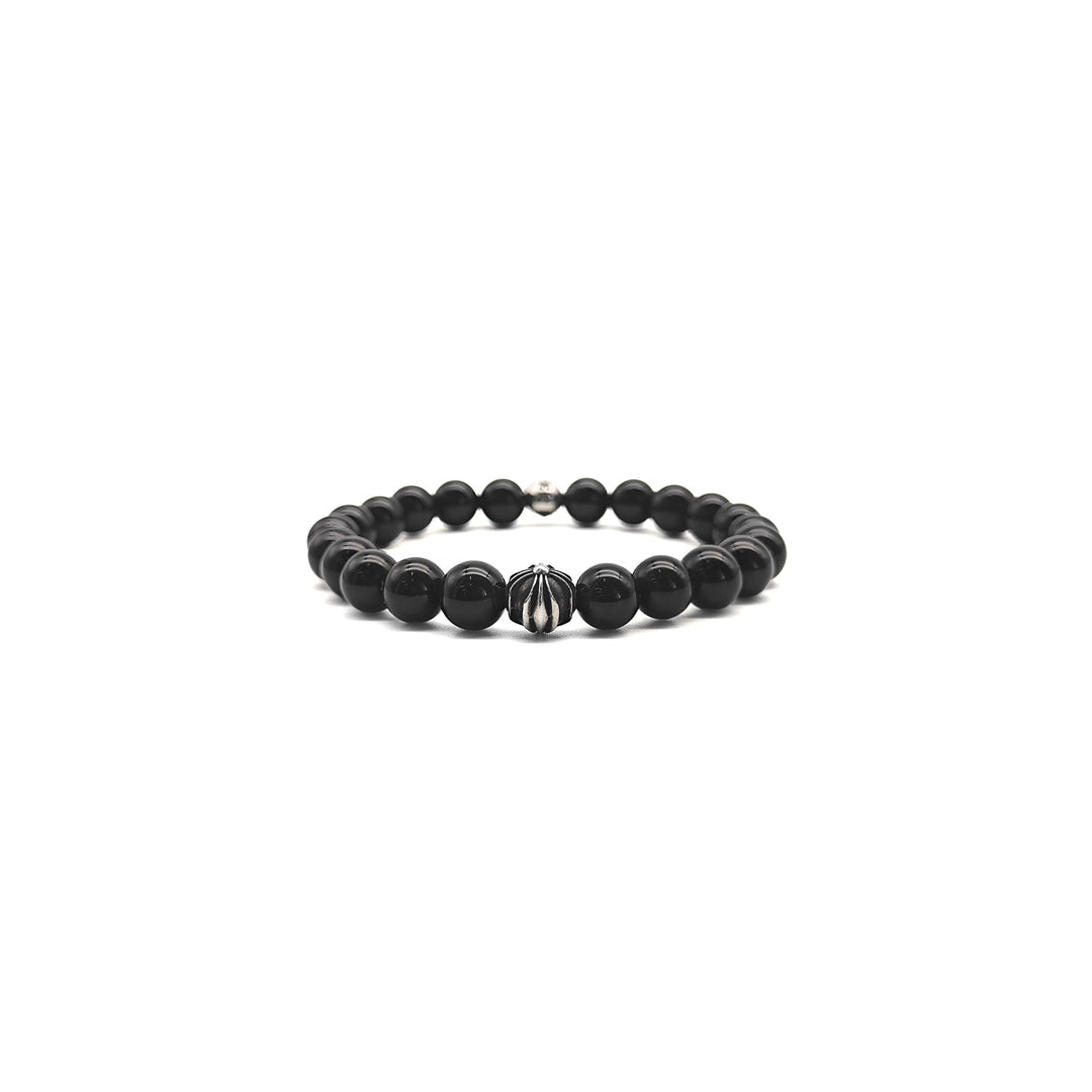 Chrome Hearts 8mm Obsidian Double Silver Cross Bracelet - SHENGLI ROAD MARKET