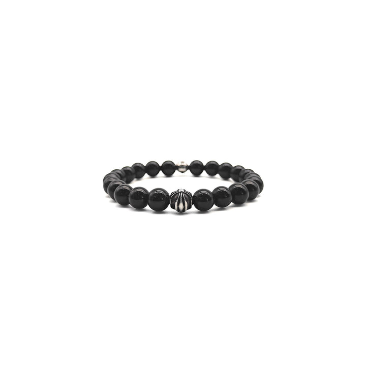 Chrome Hearts 8mm Obsidian Double Silver Cross Bracelet - SHENGLI ROAD MARKET