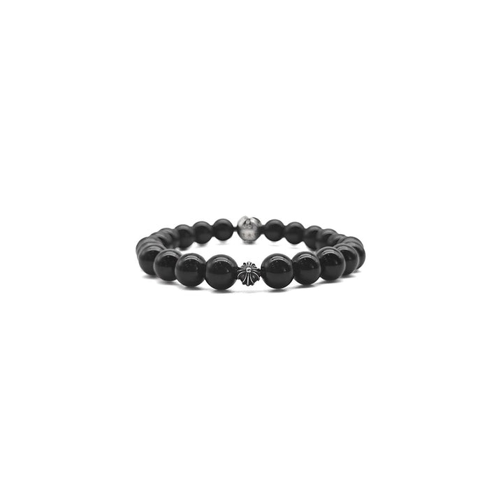 Chrome Hearts 8mm Obsidian Double Silver Cross Bracelet - SHENGLI ROAD MARKET