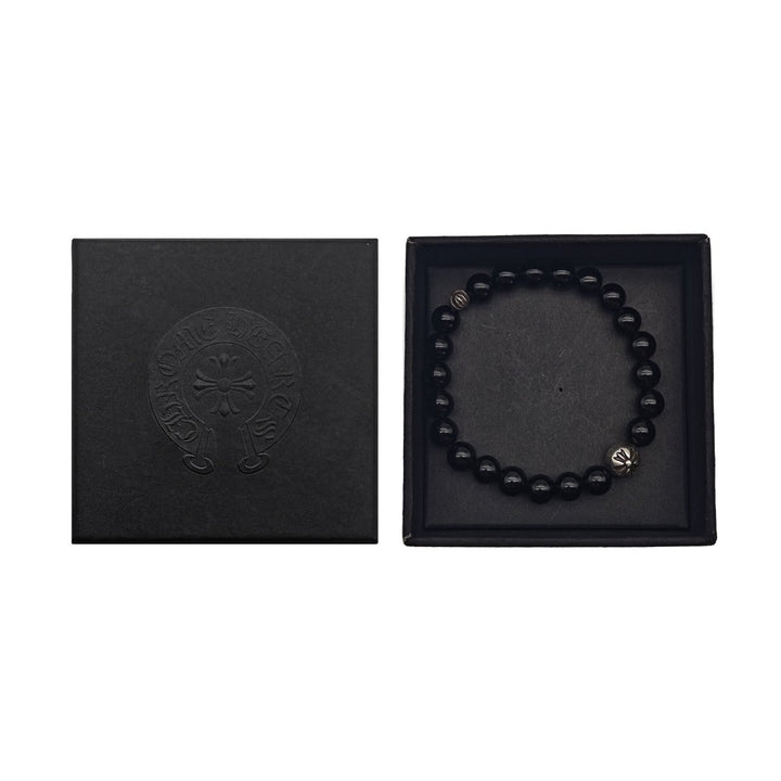 Chrome Hearts 8mm Obsidian Double Silver Cross Bracelet - SHENGLI ROAD MARKET