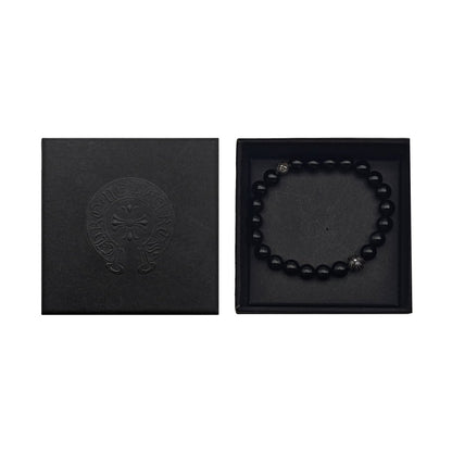 Chrome Hearts 8mm Obsidian Double Silver Cross Bracelet - SHENGLI ROAD MARKET