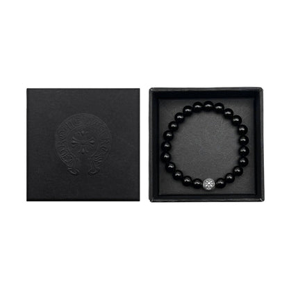 Chrome Hearts 8mm Single Silver Obsidian Cross Bracelet - SHENGLI ROAD MARKET