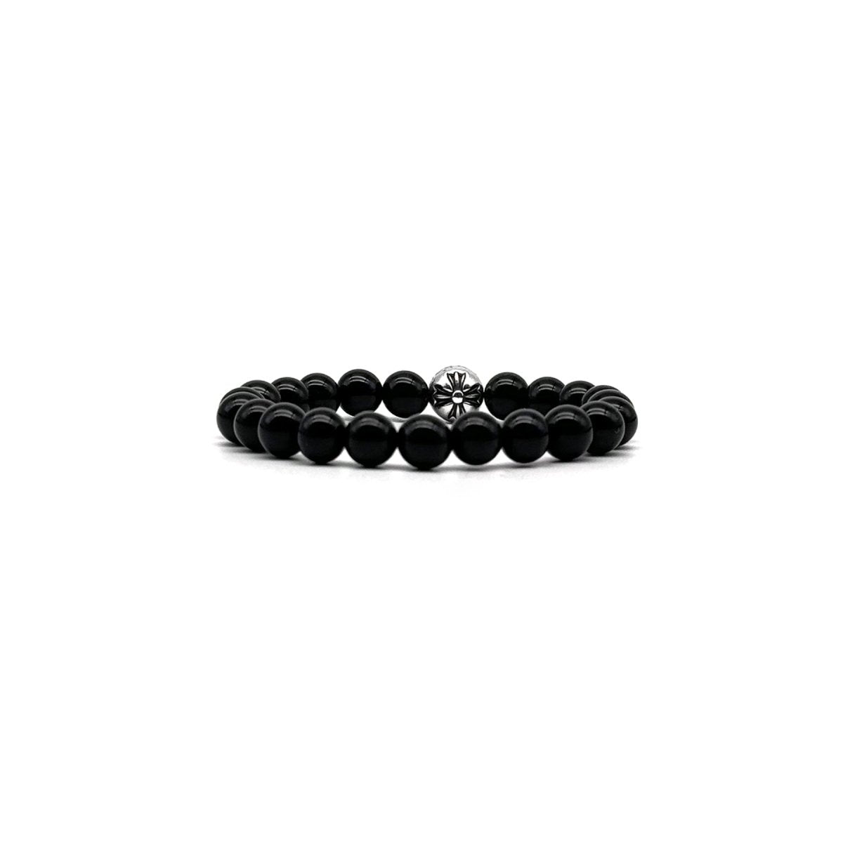 Chrome Hearts 8mm Single Silver Obsidian Cross Bracelet - SHENGLI ROAD MARKET