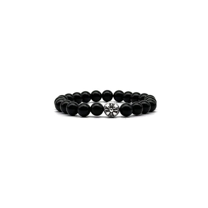 Chrome Hearts 8mm Single Silver Obsidian Cross Bracelet - SHENGLI ROAD MARKET