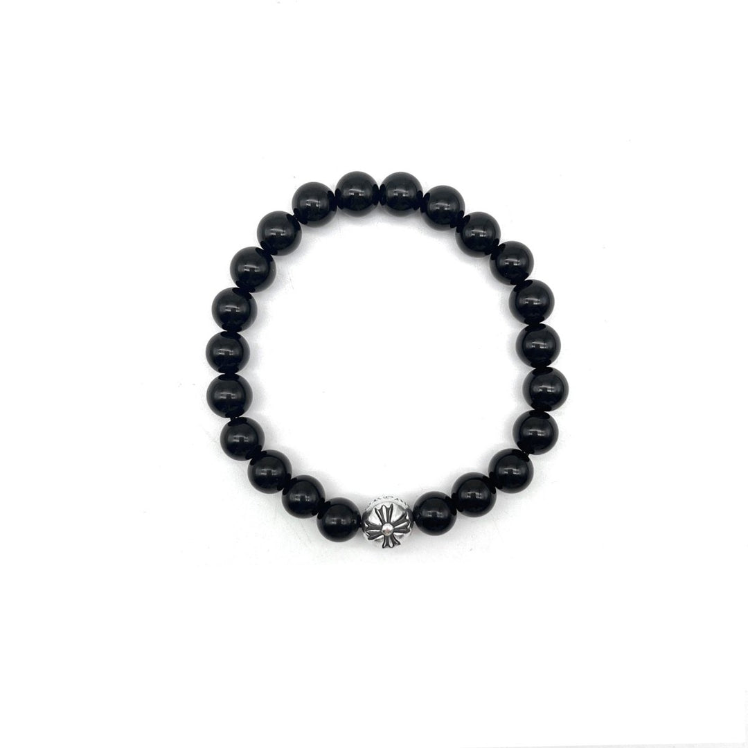 Chrome Hearts 8mm Single Silver Obsidian Cross Bracelet - SHENGLI ROAD MARKET