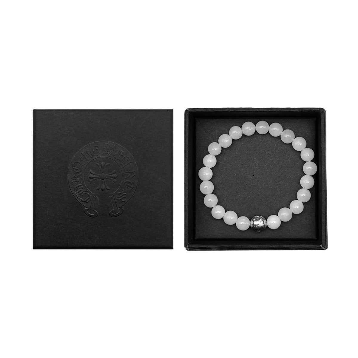 Chrome Hearts 8mm Single Silver White Agate Cross Bracelet - SHENGLI ROAD MARKET