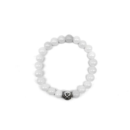 Chrome Hearts 8mm Single Silver White Agate Cross Bracelet - SHENGLI ROAD MARKET