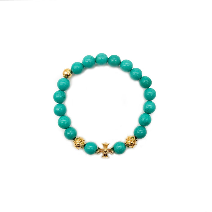 Chrome Hearts 8mm Turquoise 22K Gold Plus Beaded Bracelet - SHENGLI ROAD MARKET