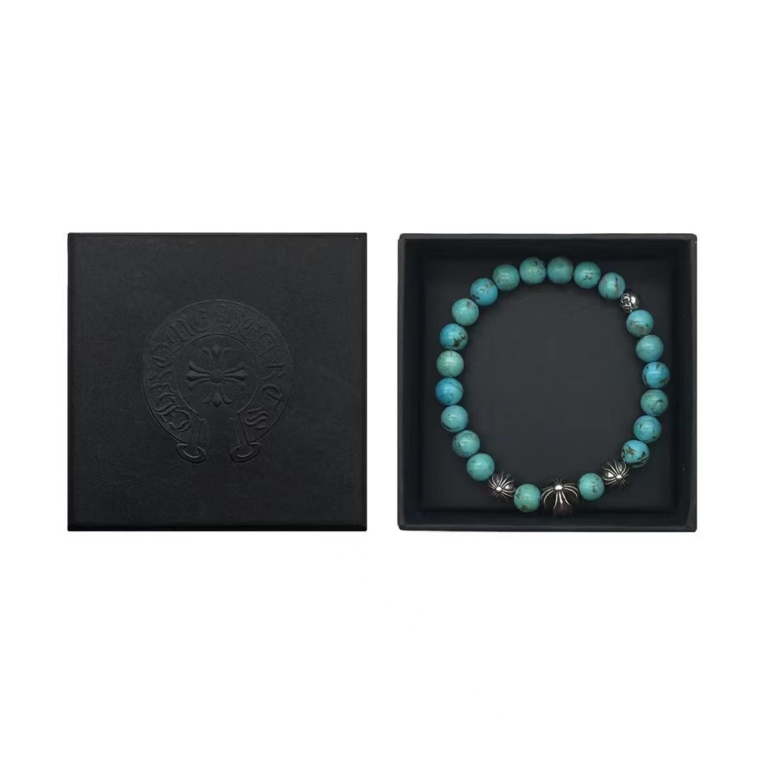 Chrome Hearts 8mm Turquoise Blue 4 Silver Plus Ball Beaded Bracelet - SHENGLI ROAD MARKET