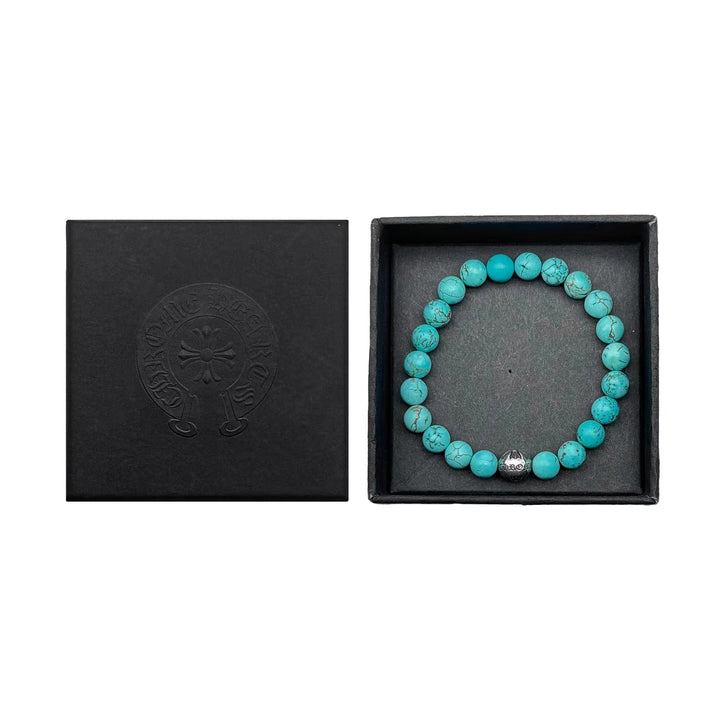 Chrome Hearts 8MM Turquoise Silver Cross Beaded Bracelet - SHENGLI ROAD MARKET