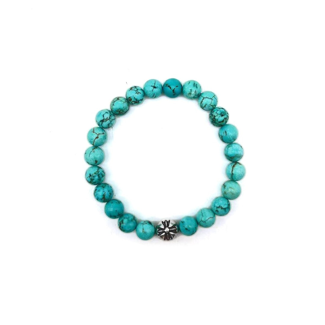 Chrome Hearts 8MM Turquoise Silver Cross Beaded Bracelet - SHENGLI ROAD MARKET