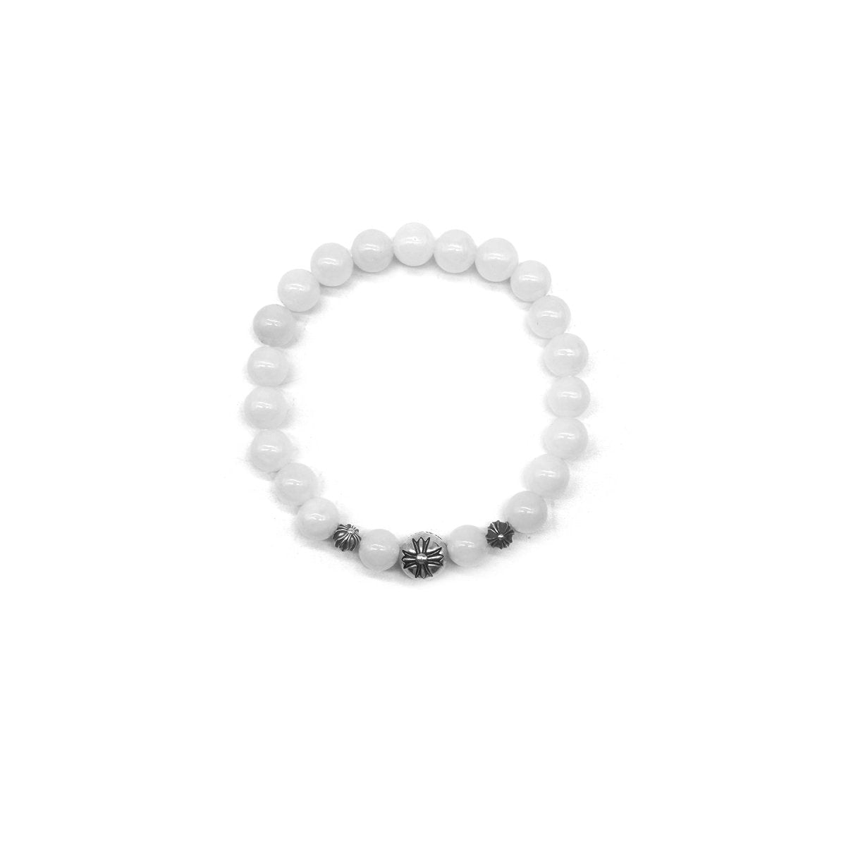 Chrome Hearts 8mm White Agate 3 Silver Bracelet - SHENGLI ROAD MARKET