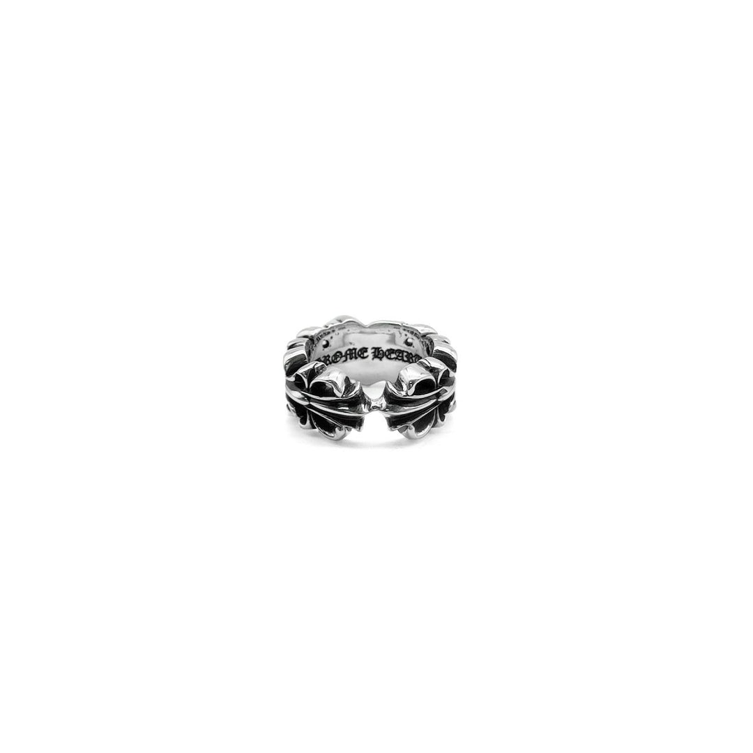 Chrome Hearts 925 Silver Double Floral Cross Heart Ring - SHENGLI ROAD MARKET