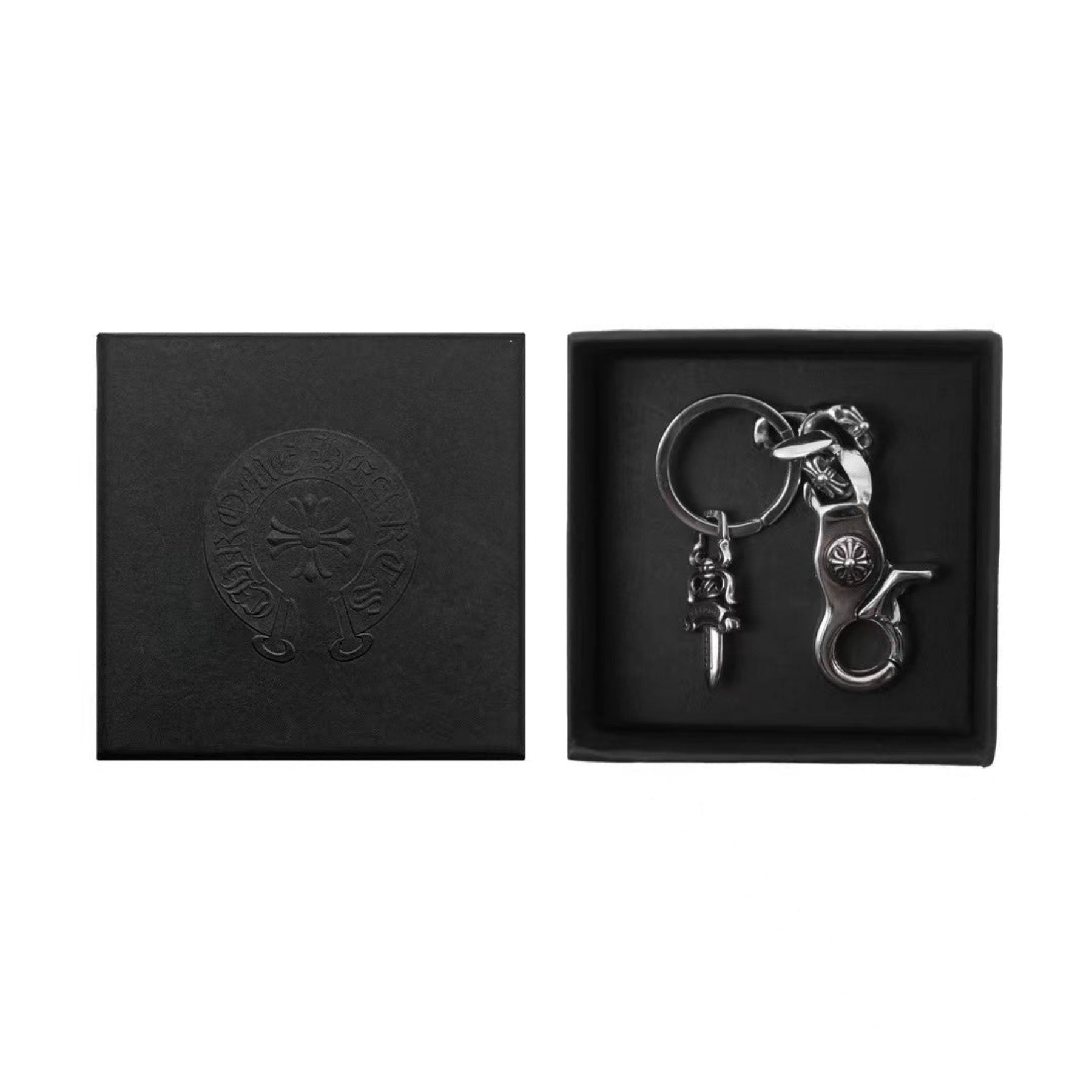 Chrome Hearts Silver Fancy Cuban Link 1 Clip Dagger Keyring - SRM