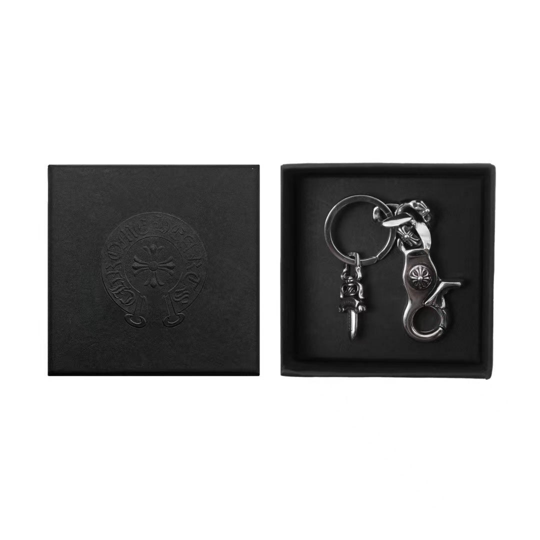 크롬하츠 실버 팬시 쿠반 링크 1 클립 단검 키링