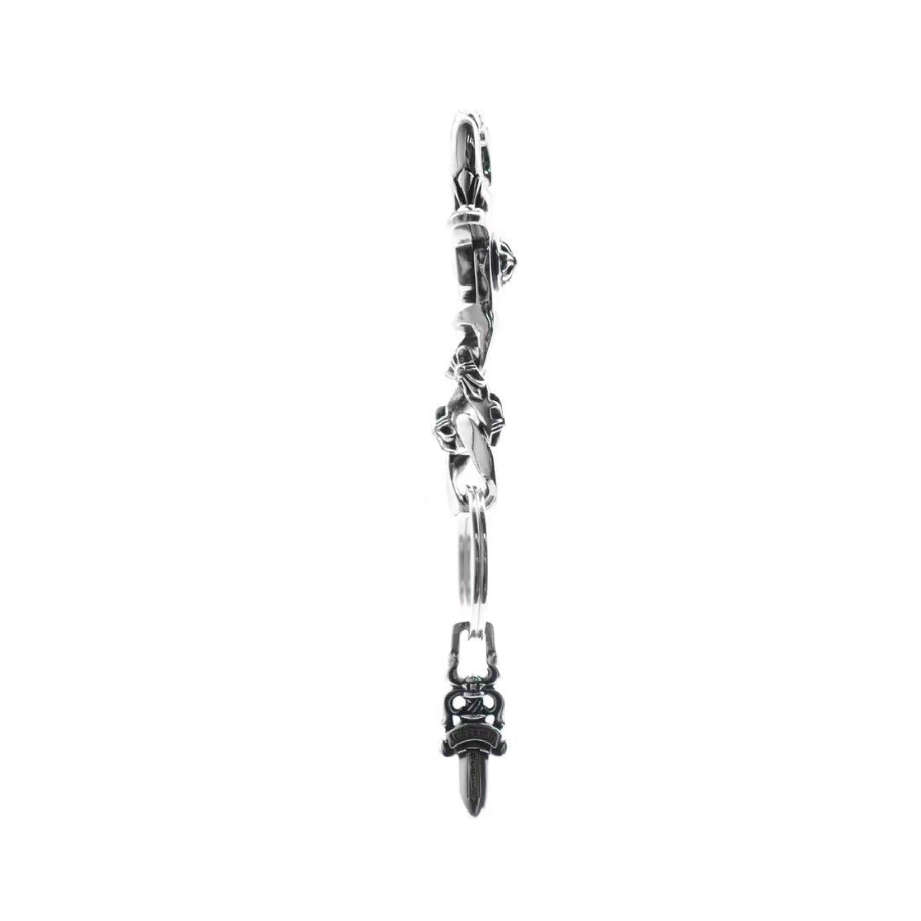 Chrome Hearts Silver Fancy Cuban Link 1 Clip Dagger Keyring - SRM