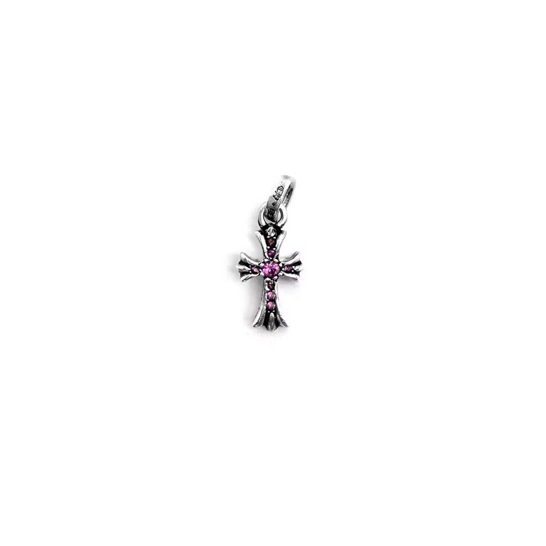 Chrome Hearts 925 Silver Pink Diamonds Babyfat Cross Pendant - SHENGLI ROAD MARKET