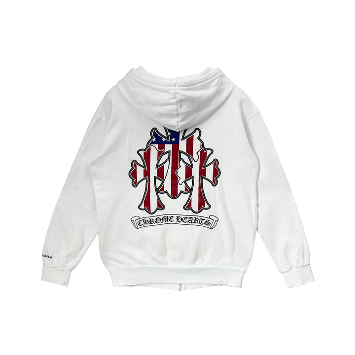 Chrome Hearts American Flag Triple Cross Scroll Zip Up Hoodie - SHENGLI ROAD MARKET