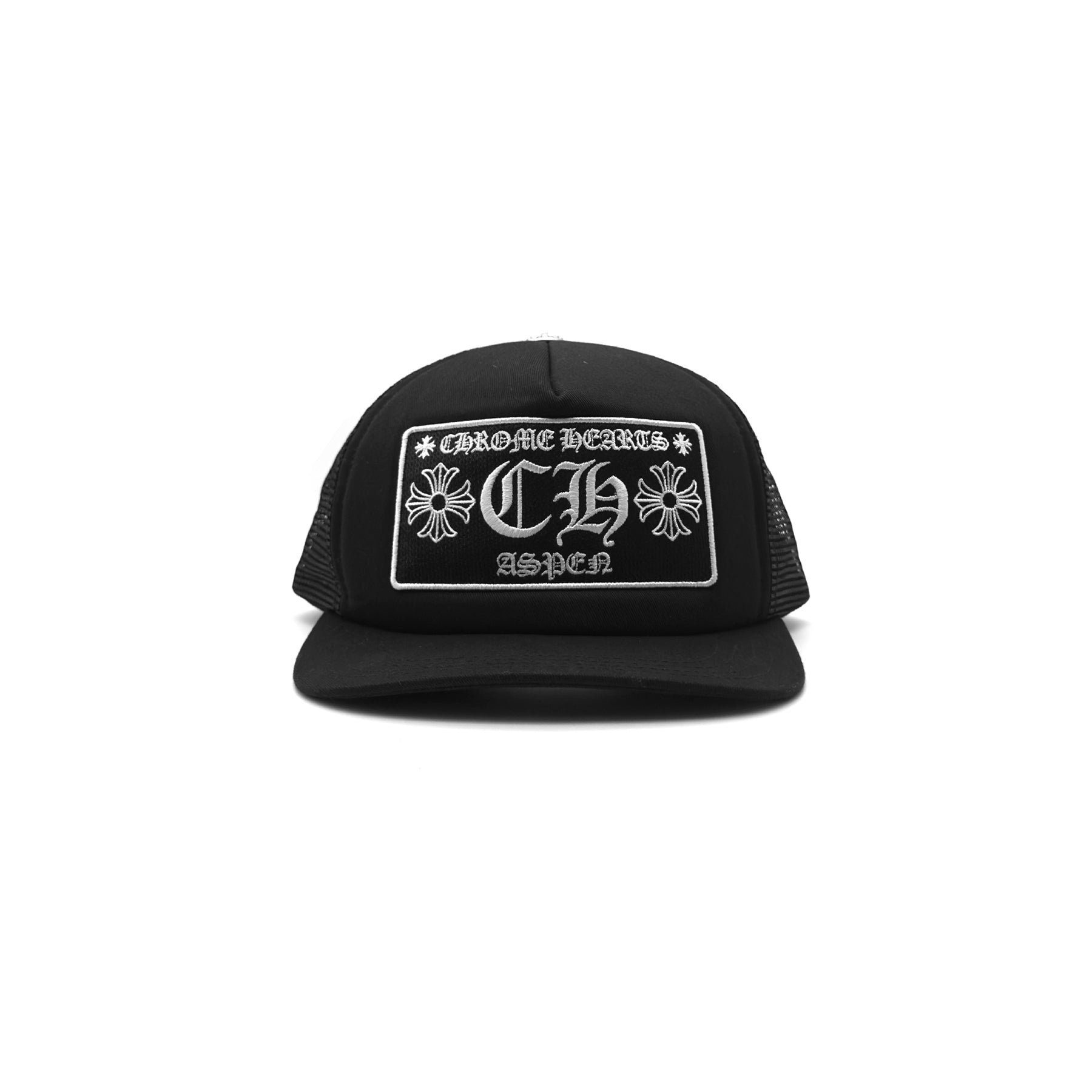 Chrome Hearts Black Aspen CH Patch Embroidered Trucker Cap - SRM