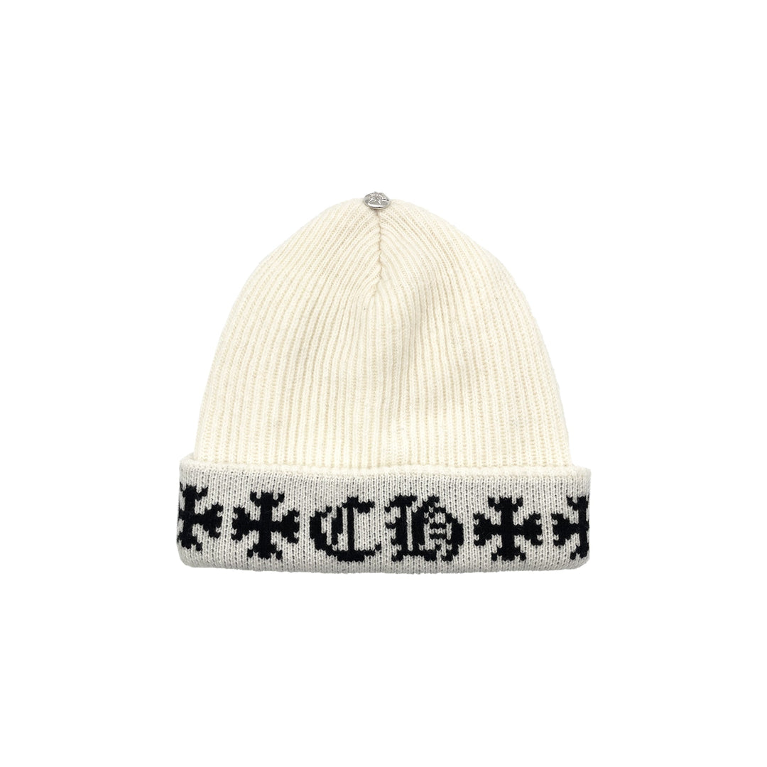 Chrome Hearts Aspen Exclusive Big Daddy Cashmere White Beanie - SHENGLI ROAD MARKET