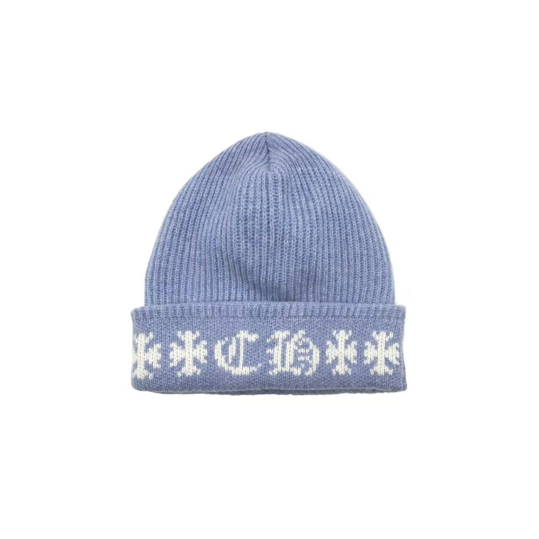 Chrome Hearts Baby Blue Cashmere Cross Logo Beanie - SHENGLI ROAD MARKET