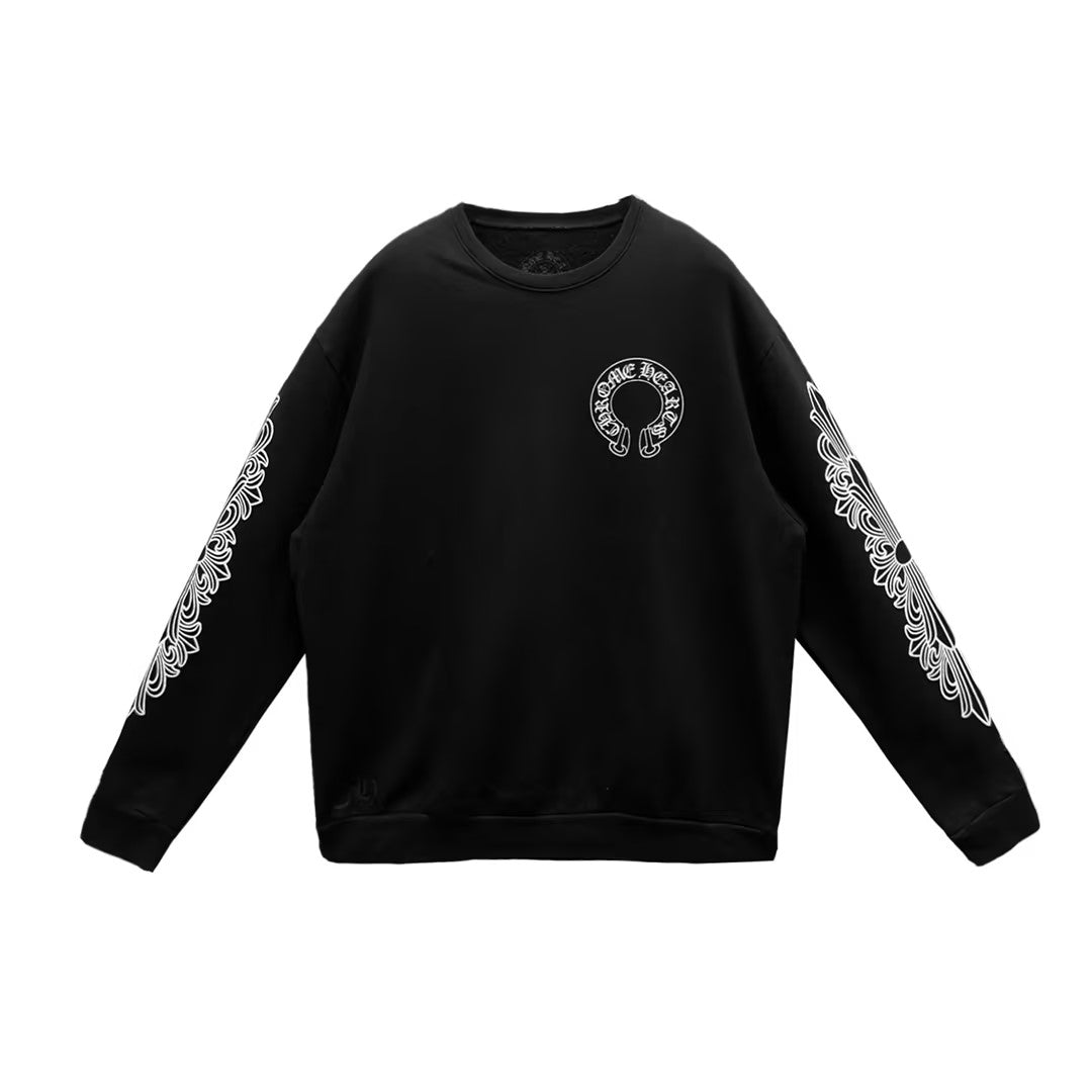 Chrome Hearts Back Horseshoe Floral Sleeves Crewneck Sweatshirt - SHENGLI ROAD MARKET