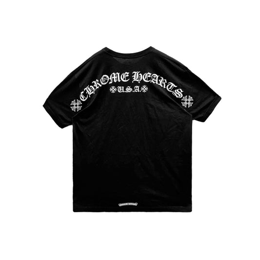 Chrome Hearts Back USA Script Logo Black Short Sleeve Tee - SHENGLI ROAD MARKET