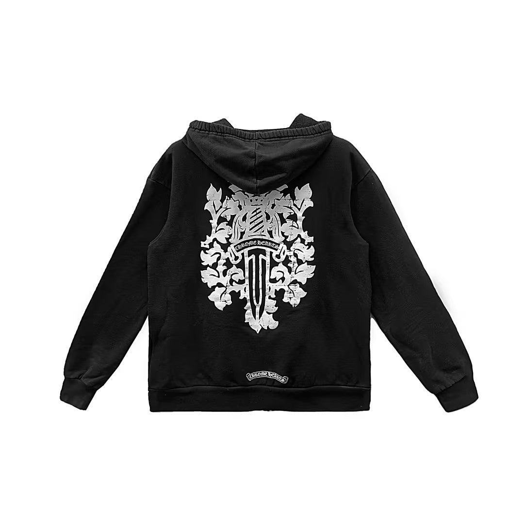 Cheapest Chrome Hearts #175 Dagger Zip Label Logo Hoodie