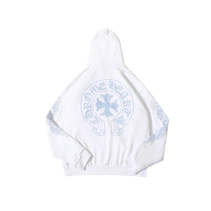 Chrome Hearts Beaded Horseshoe Logo White Zip Up Hoodie - SHENGLI ROAD MARKET