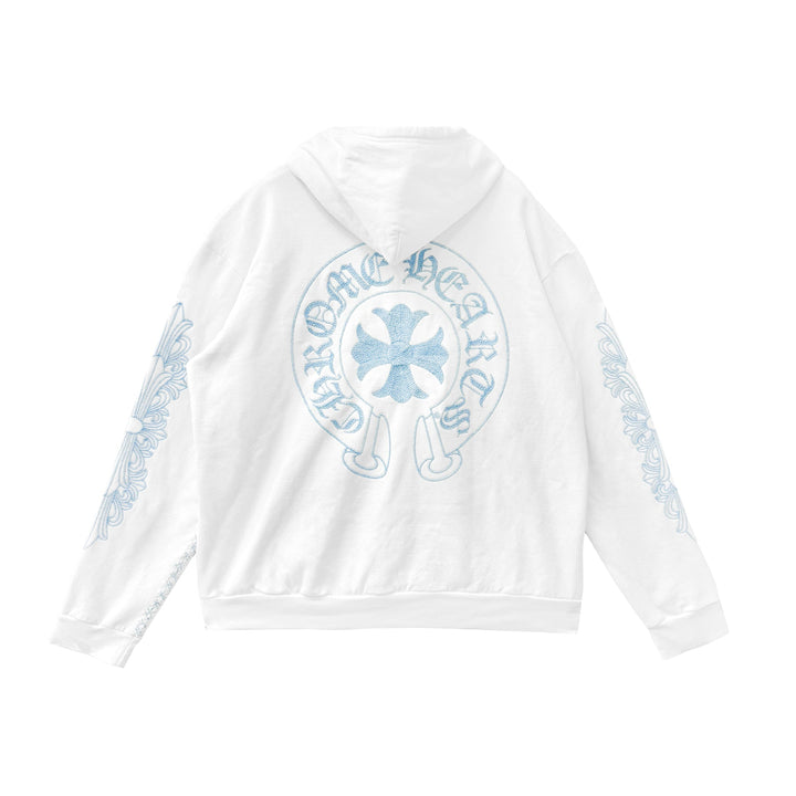 Chrome Hearts Beaded Horseshoe White Zip Up Hoodie - SHENGLI ROAD MARKET