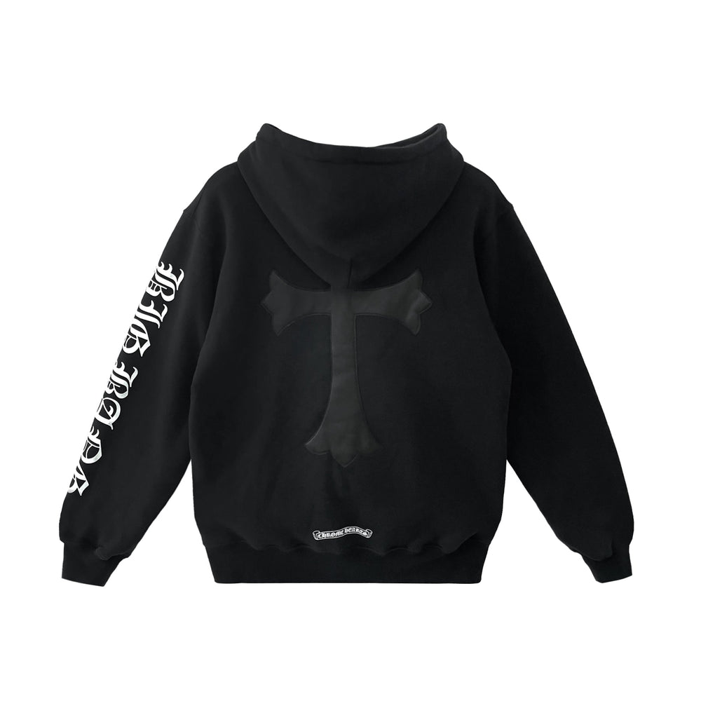 Chrome Hearts Big Bang Leather Cross Patch Black Pullover Hoodie - SHENGLI ROAD MARKET